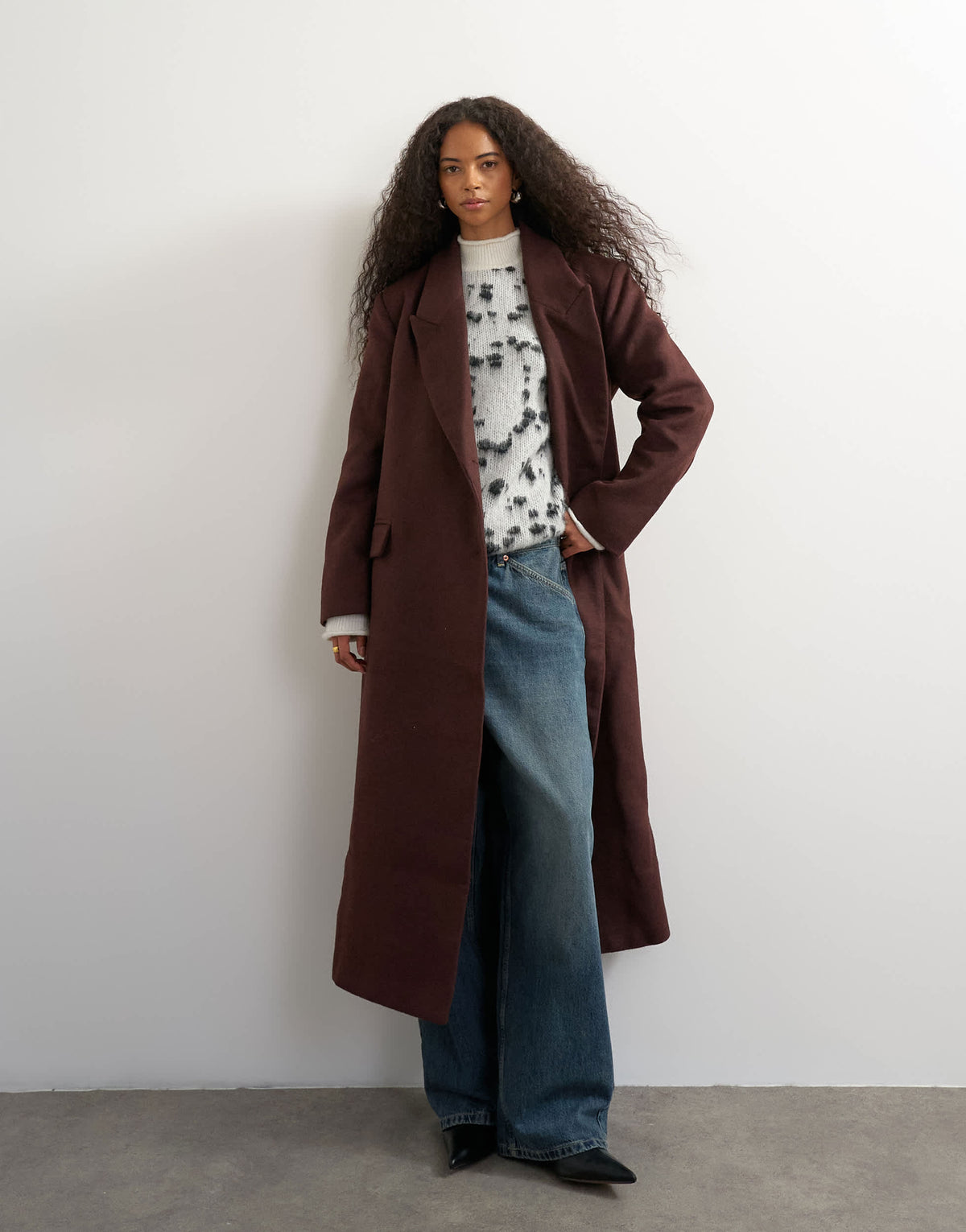 Topshop belted longline formal coat in burgundy