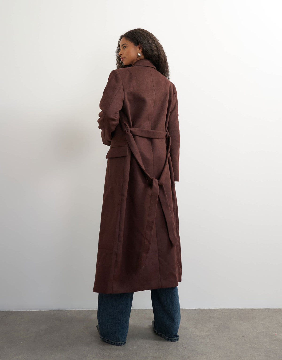 Topshop belted longline formal coat in wine