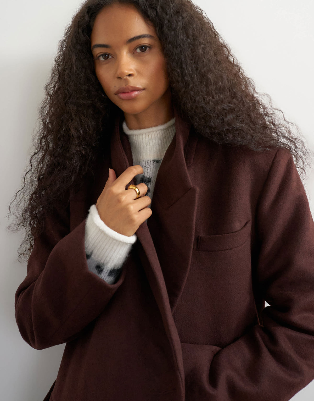 Topshop belted longline formal coat in wine