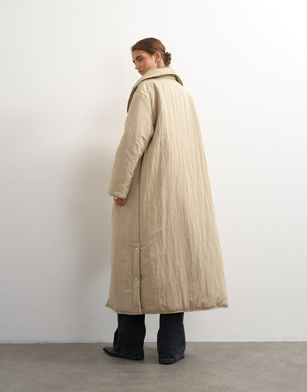 Topshop oversized funnel neck longline puffer in beige