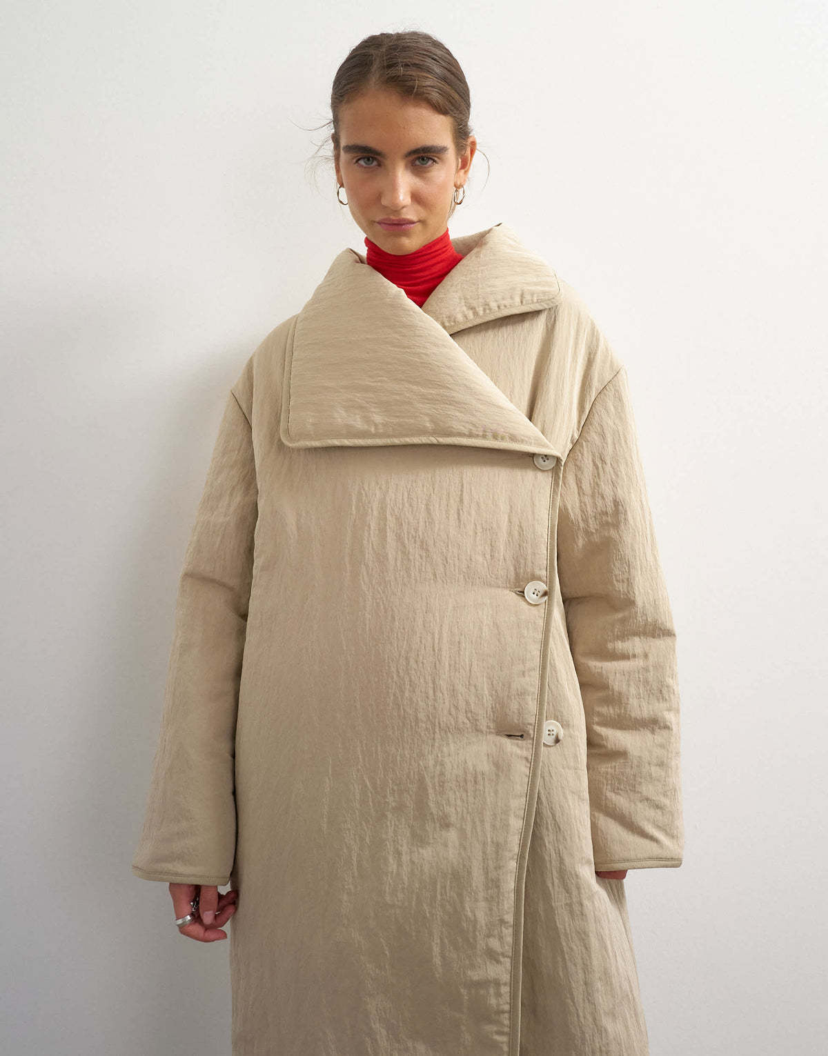 Topshop oversized funnel neck longline puffer in beige