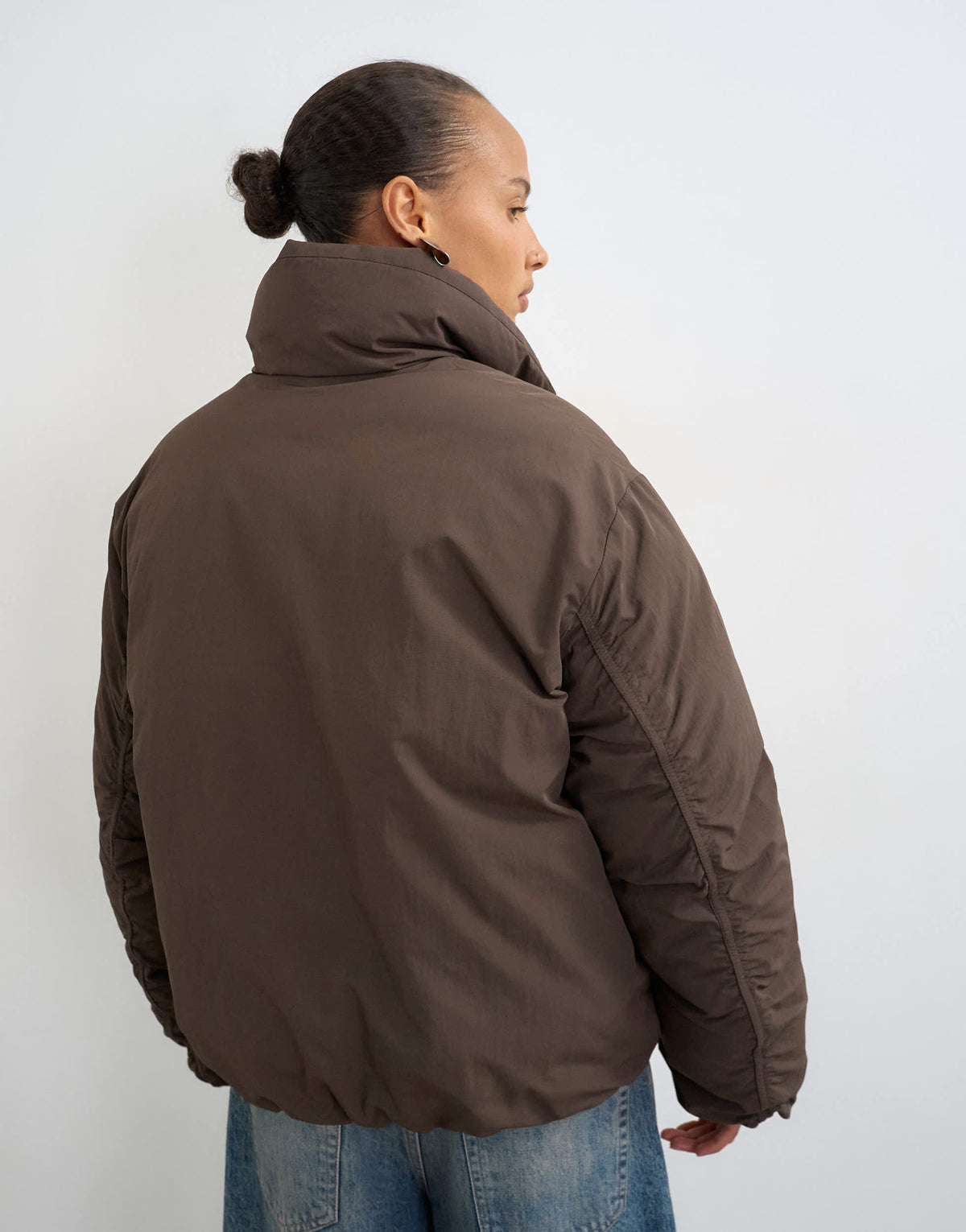 Topshop double collar detail puffer jacket in brown