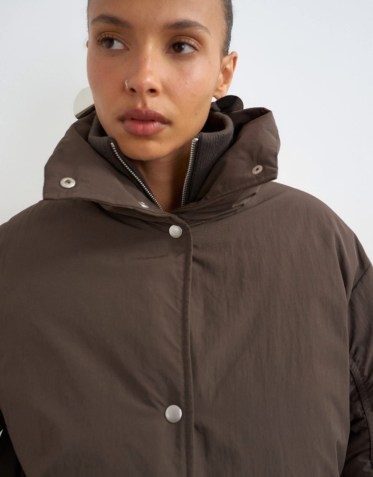 Topshop double collar detail puffer jacket in brown