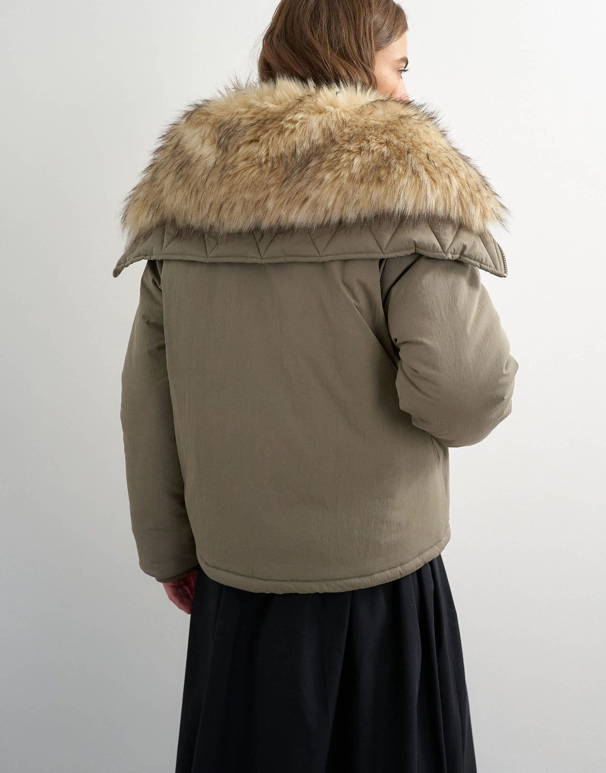 Topshop cropped parka with faux fur hood in khaki
