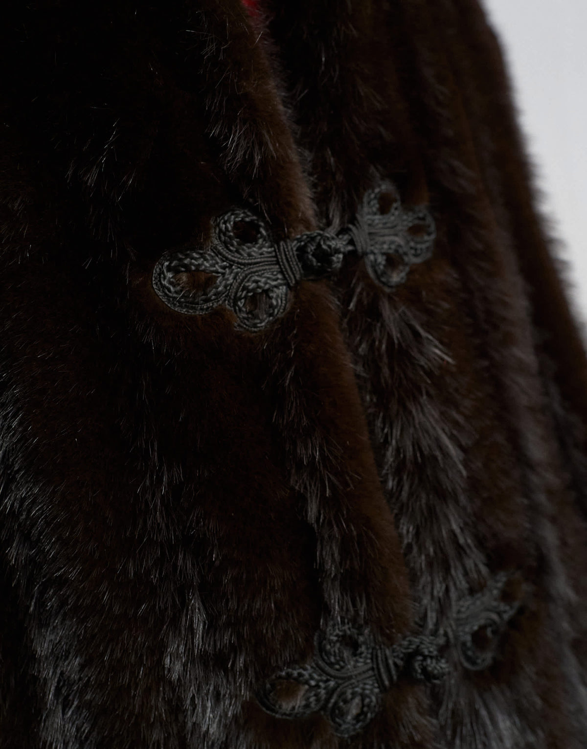 Topshop faux fur longline jacket with knot fastening in dark brown
