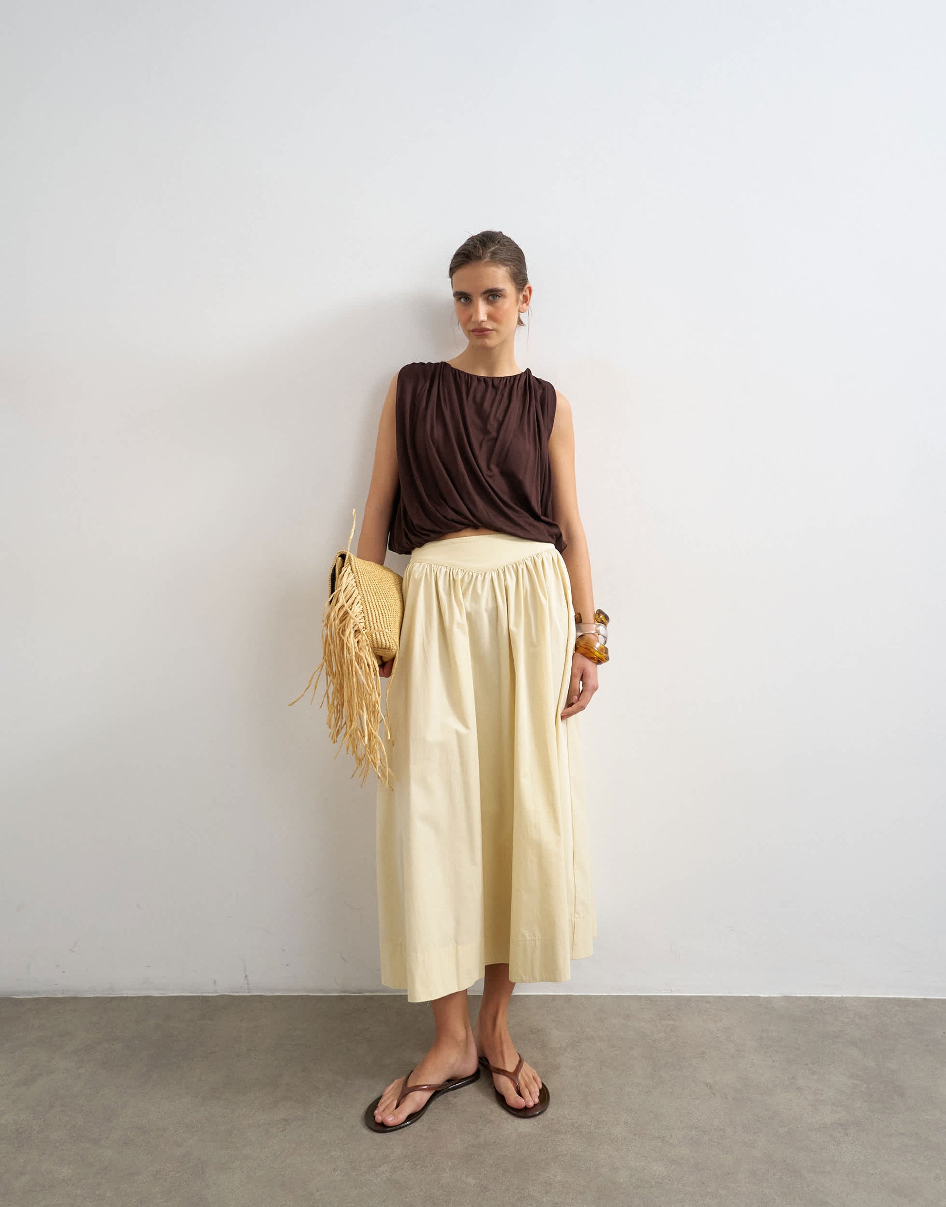 Topshop drop waist saloon maxi skirt in cream