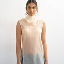 Topshop organza collapsed funnel neck top in oyster