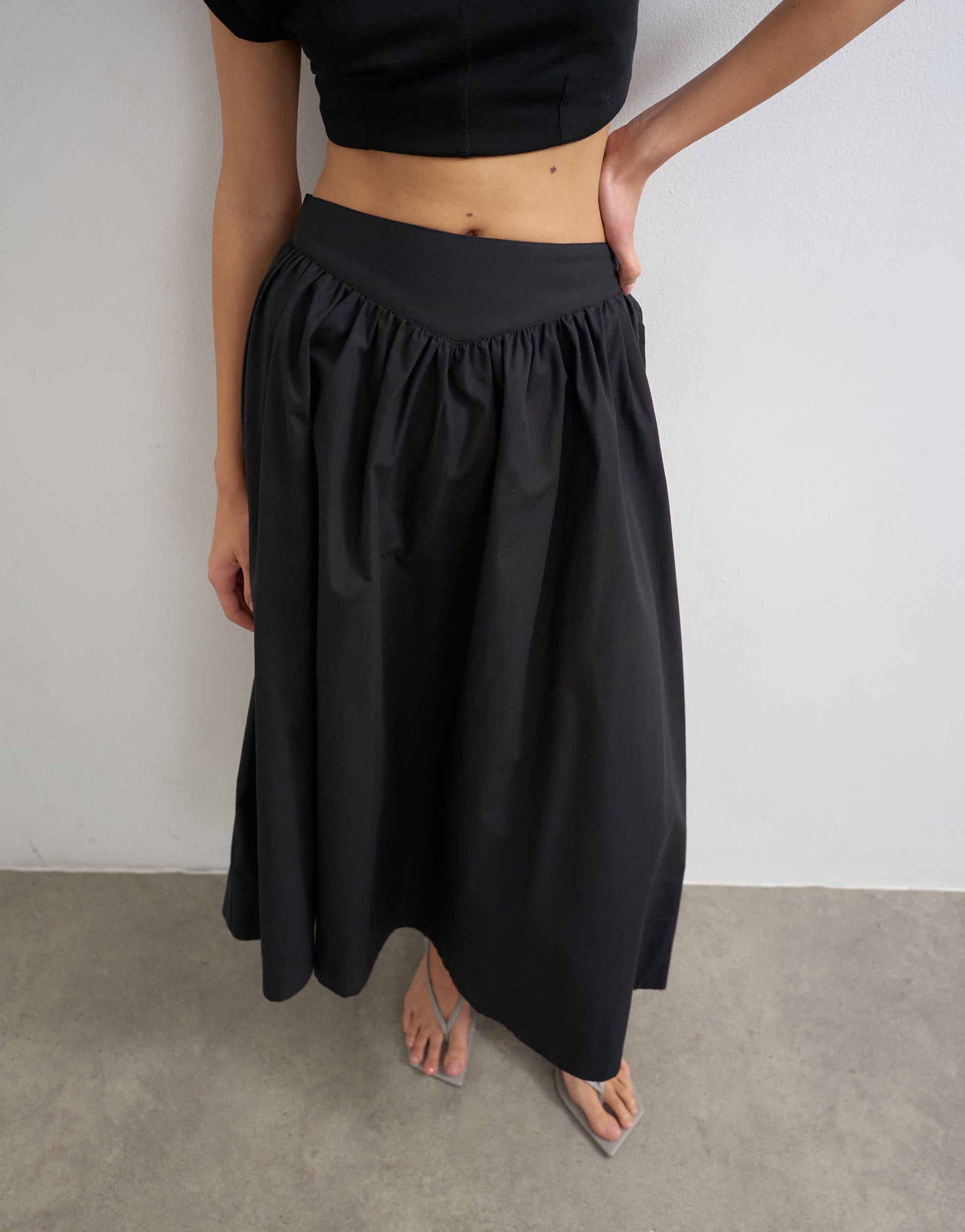 Topshop drop waist saloon maxi skirt in black