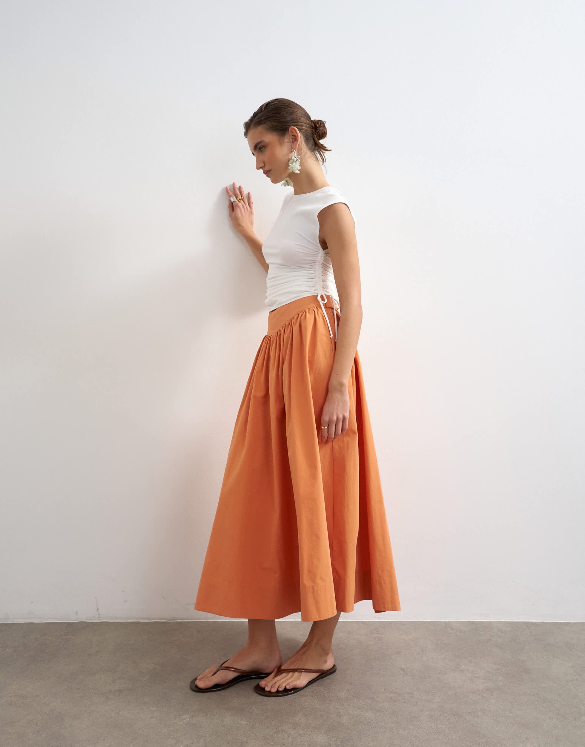 Topshop drop waist saloon maxi skirt in rust