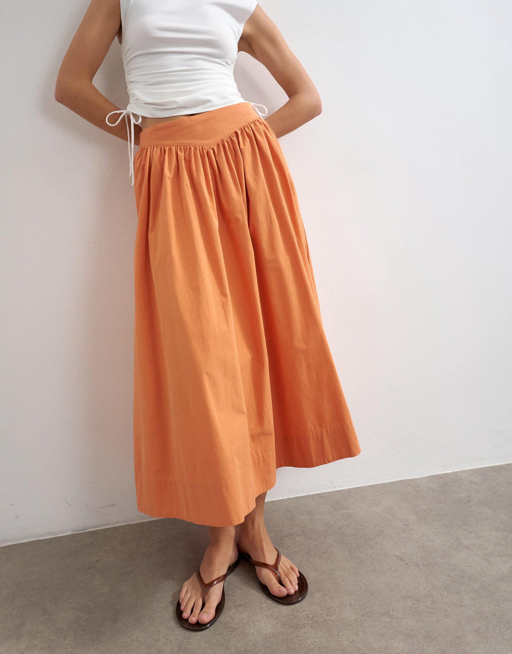 Topshop drop waist saloon maxi skirt in rust
