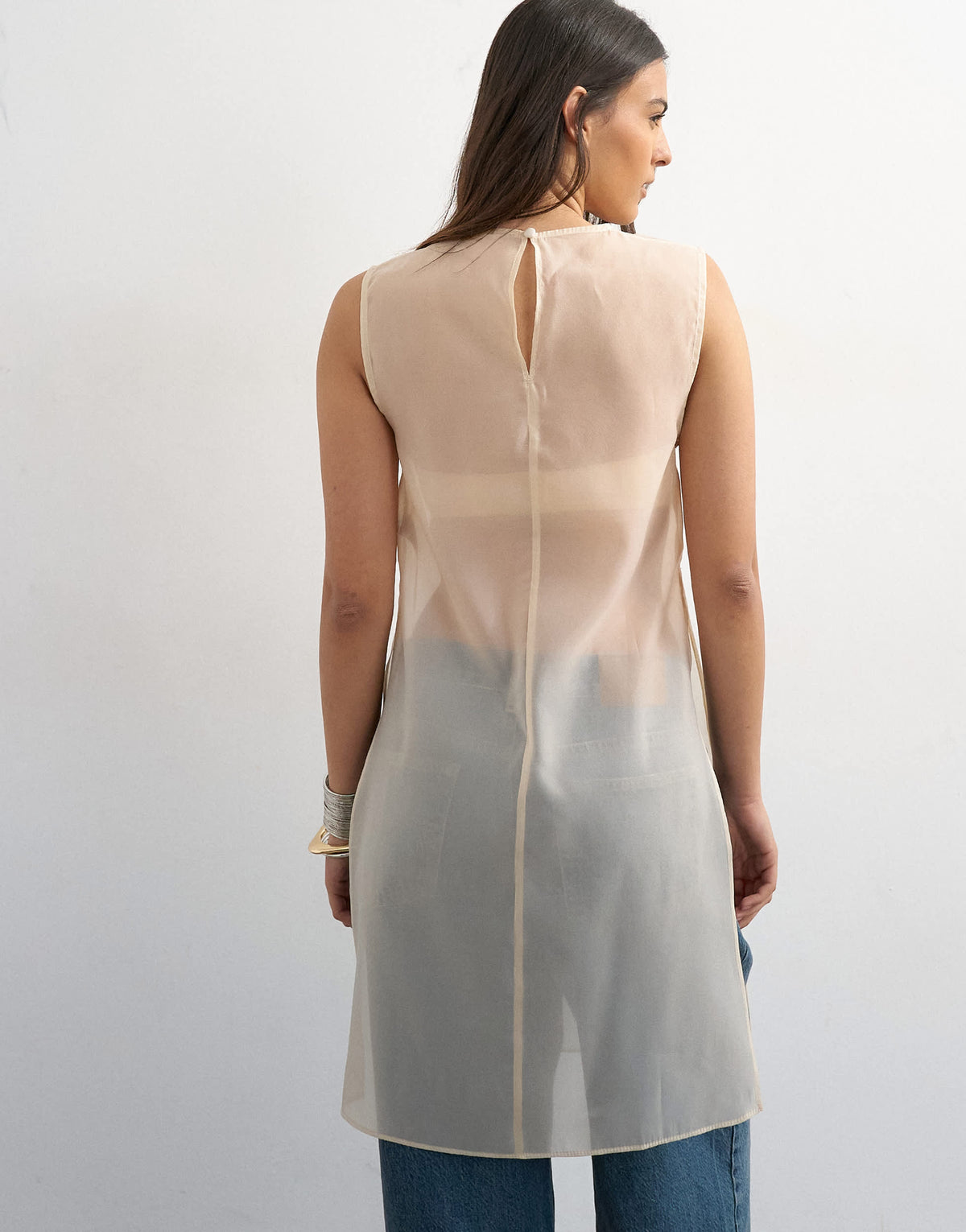 Topshop longline sheer organza tunic in oyster