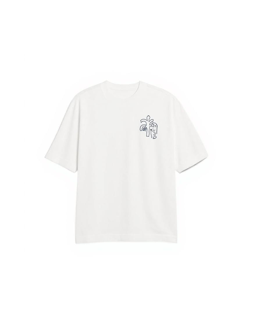 Topman relaxed fit t-shirt with magique front and back embroidery in ecru