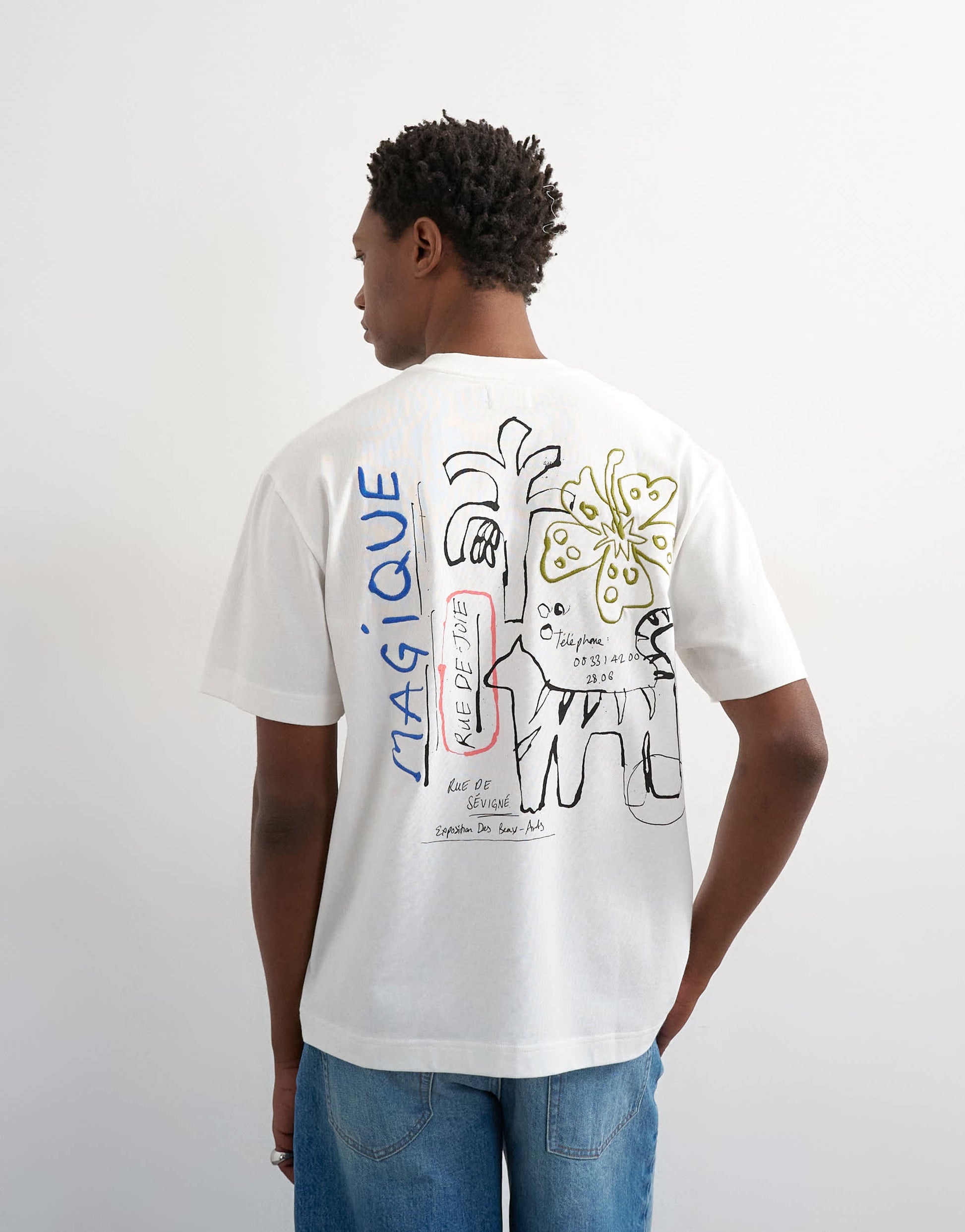 Topman relaxed fit t-shirt with magique front and back embroidery in ecru