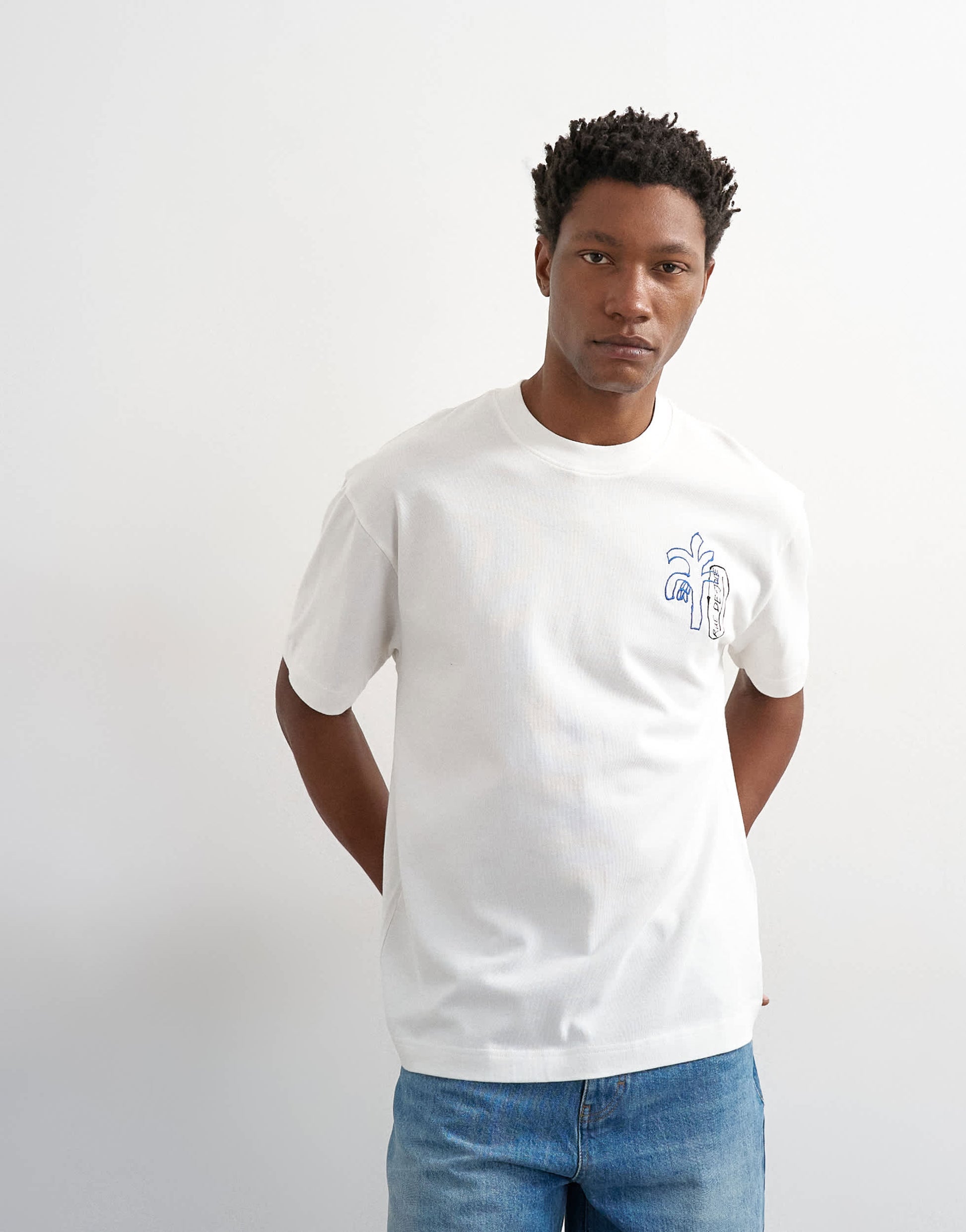Topman relaxed fit t-shirt with magique front and back embroidery in ecru