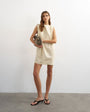 Topshop linen rich exaggerated shoulder mini dress in beige