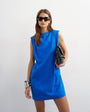 Topshop linen rich exaggerated shoulder mini dress in cobalt