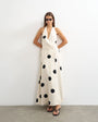 Topshop premium halter neck wrap maxi dress in natural mono polka dot