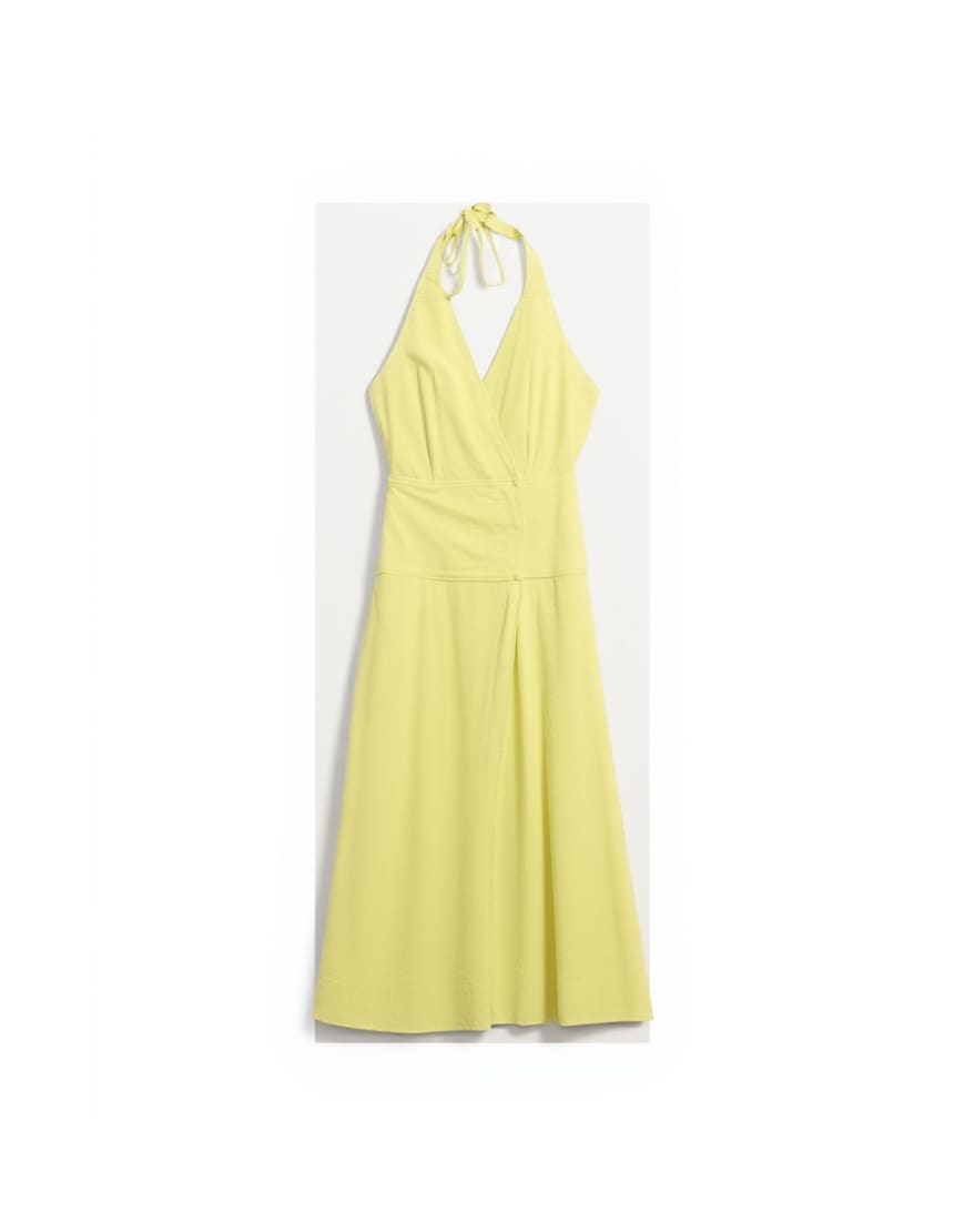 Topshop premium linen rich halter neck wrap maxi dress in muted lime