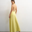 Topshop premium linen rich halter neck wrap maxi dress in muted lime