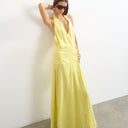 Topshop premium linen rich halter neck wrap maxi dress in muted lime