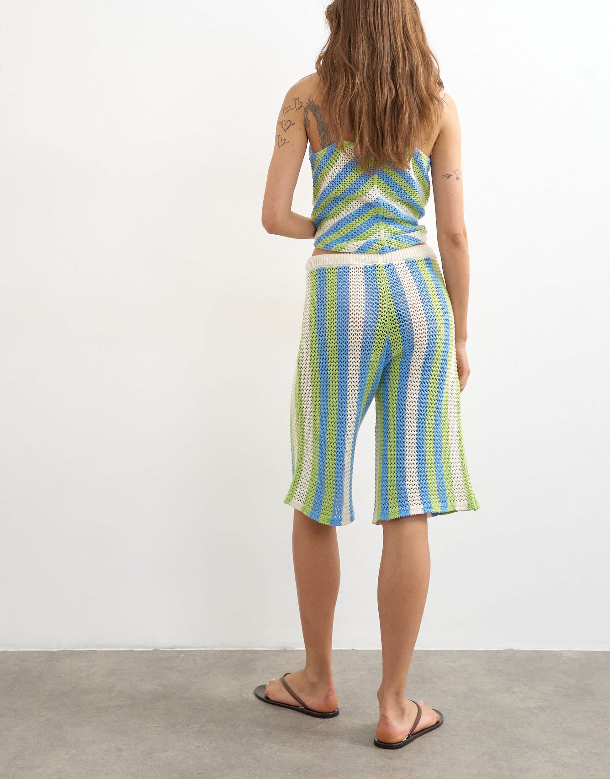 Topshop knitted mix stripe co-ord longline jort in green and blue multi