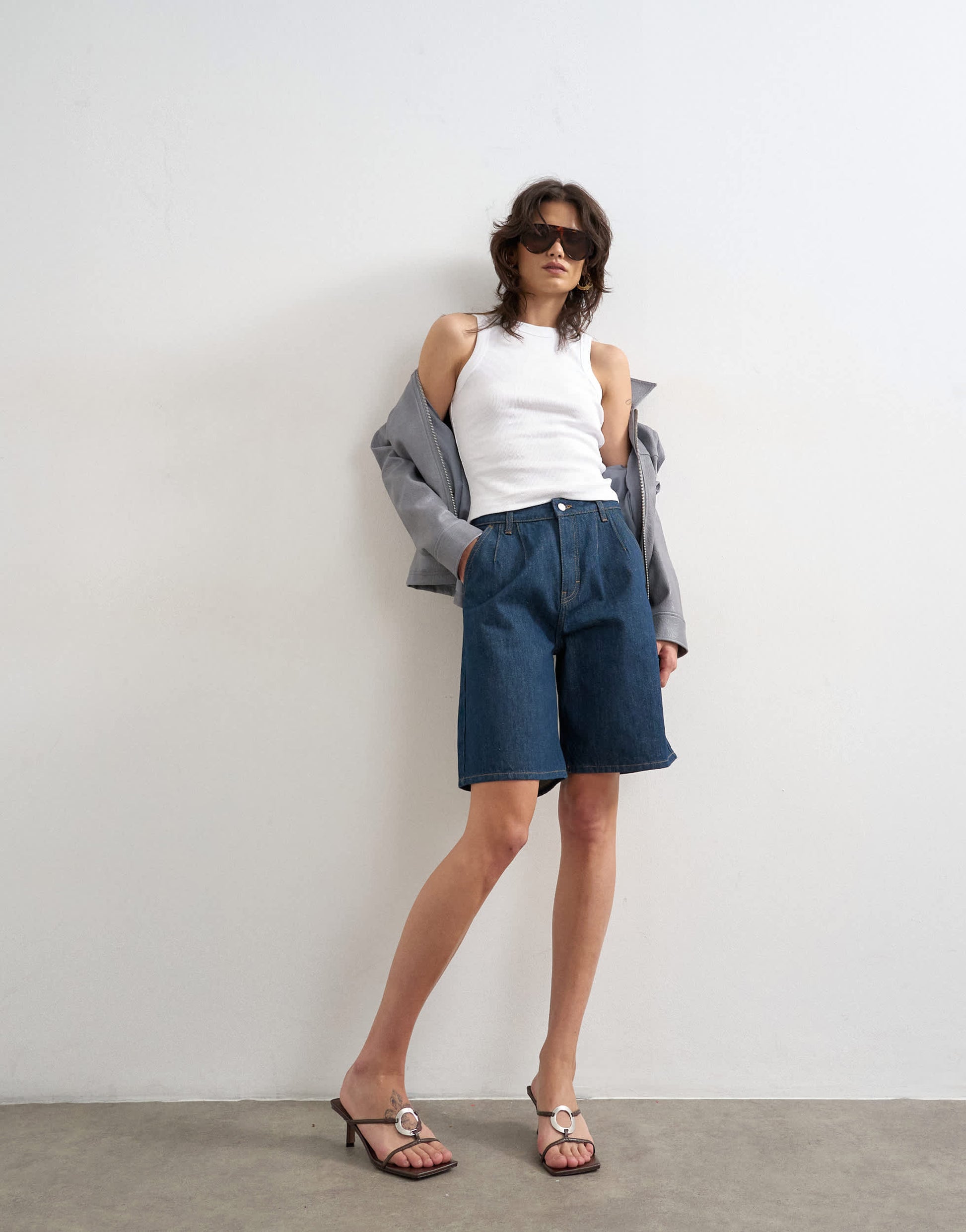 Topshop rib racer vest in white