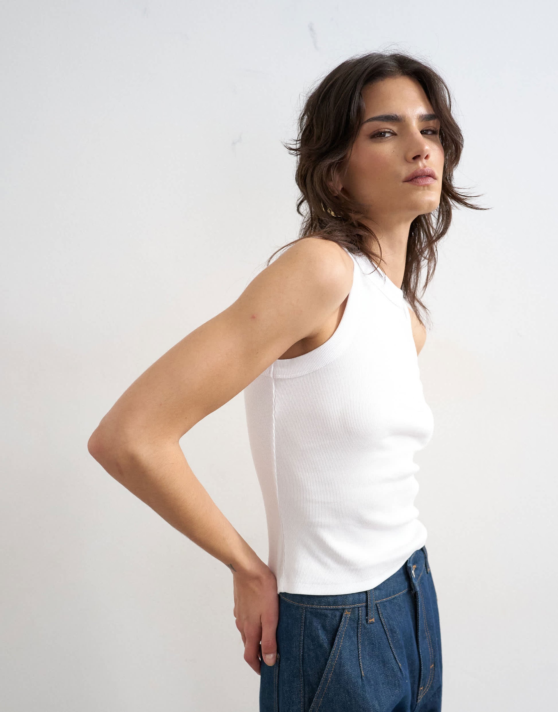 Topshop rib racer vest in white