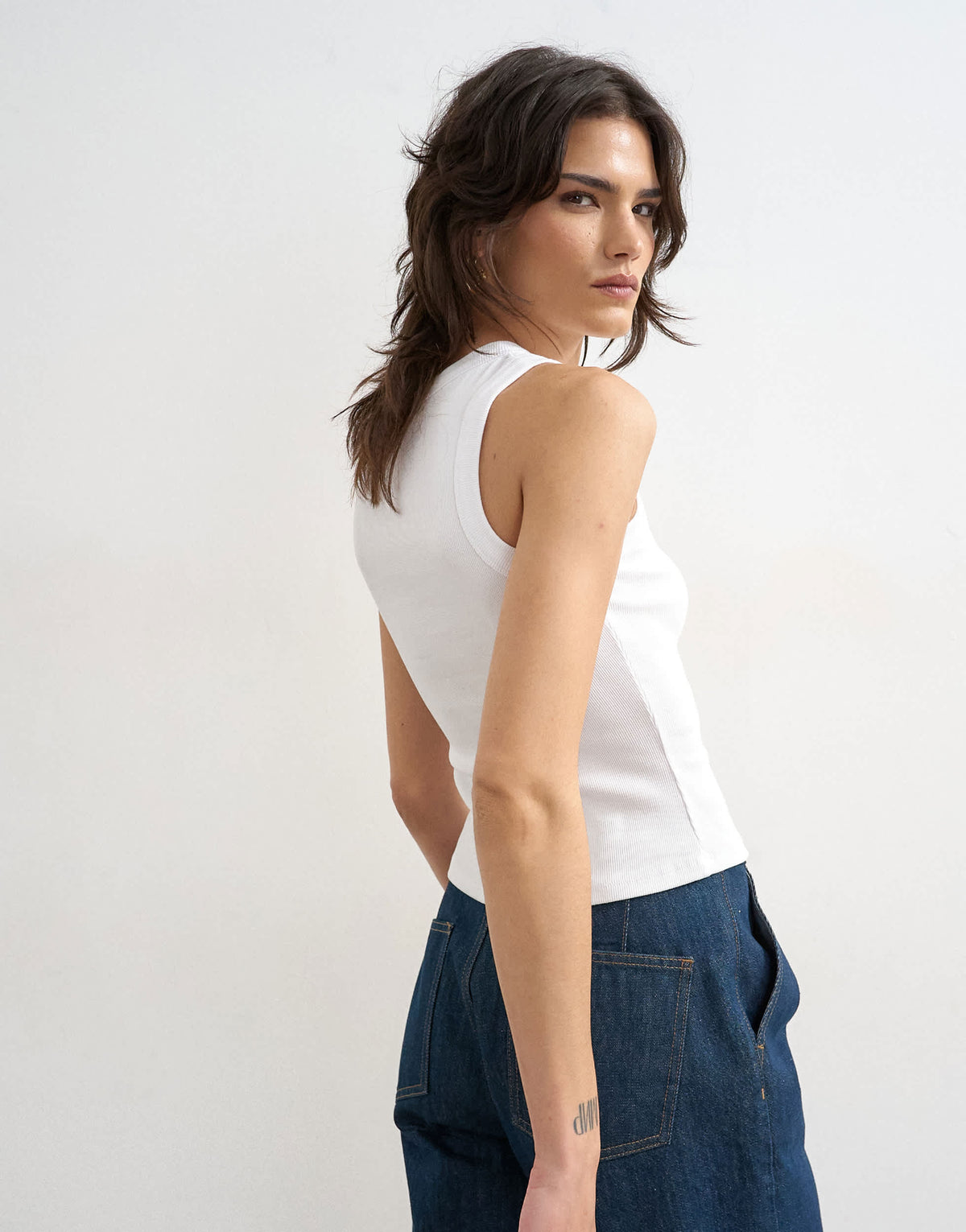 Topshop rib racer vest in white