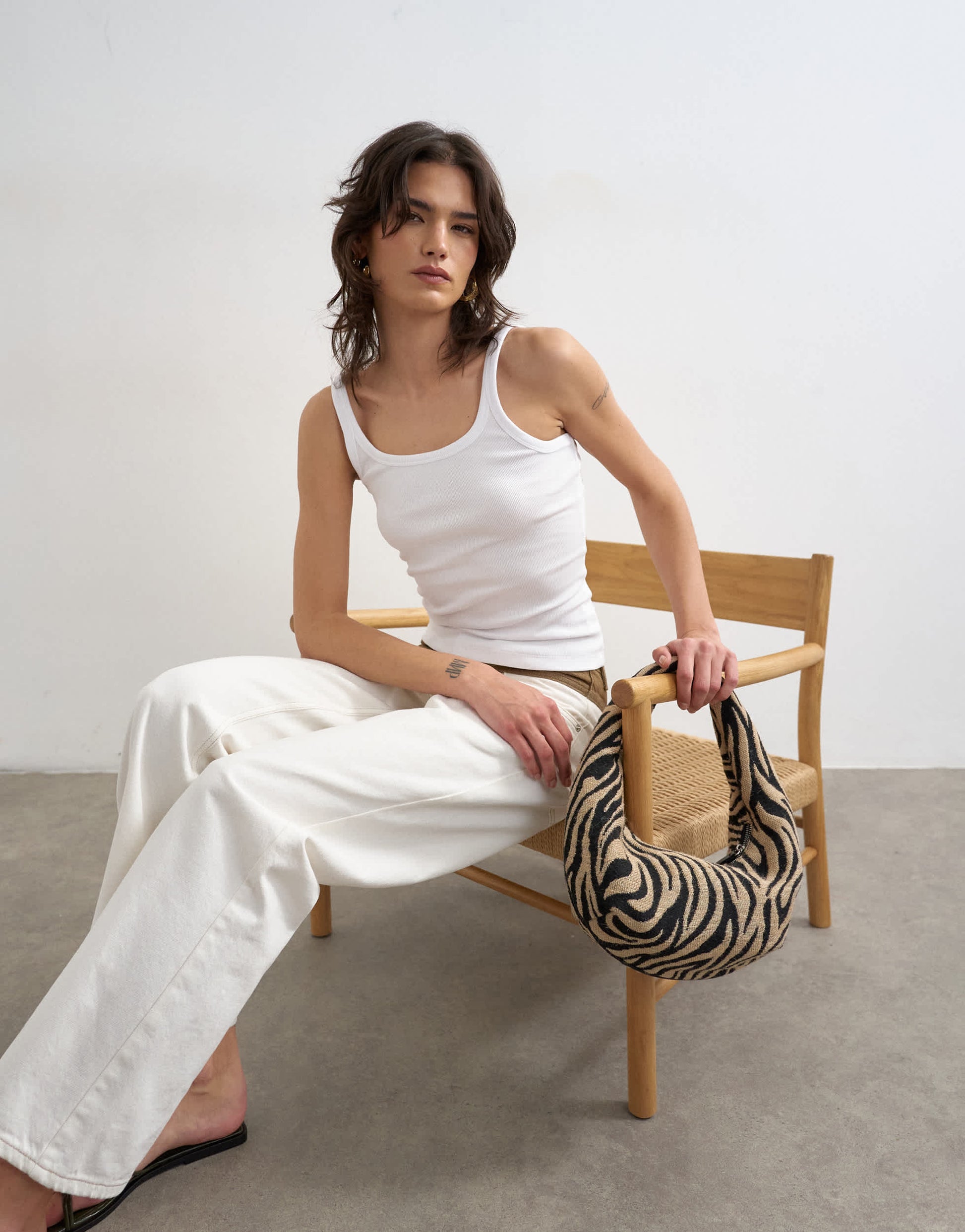 Topshop skinny strap scoop rib vest in white