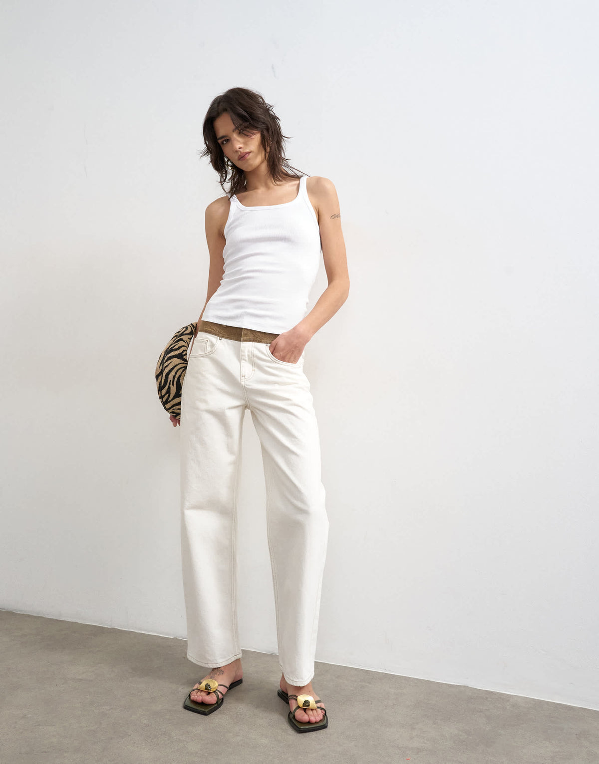 Topshop skinny strap scoop rib vest in white