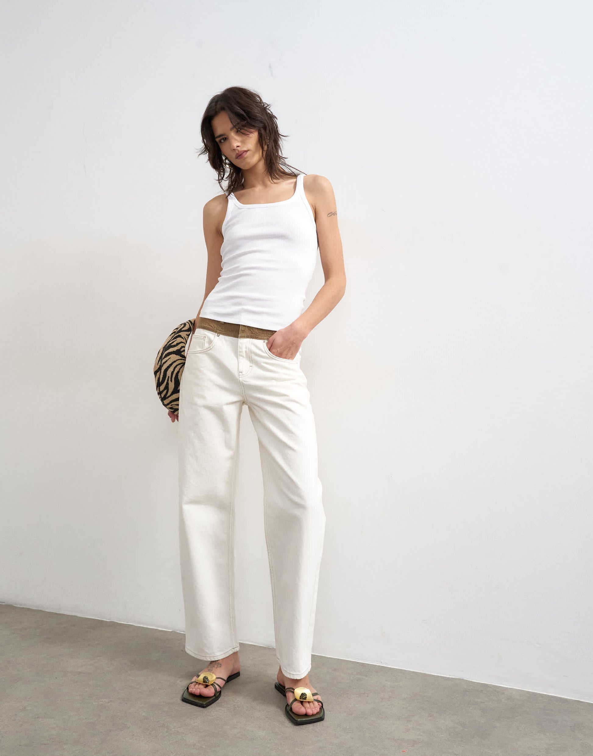 Topshop skinny strap scoop rib vest in white