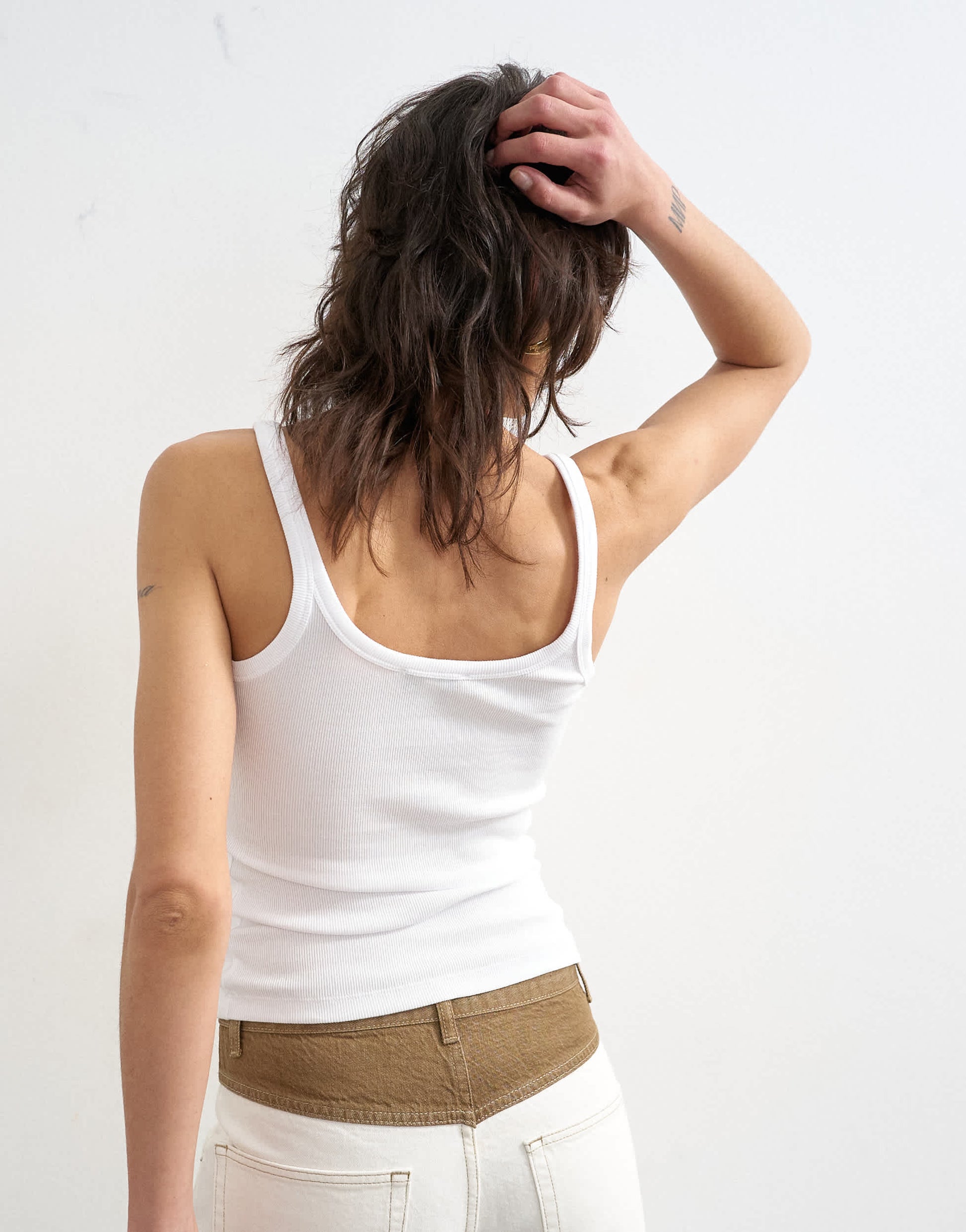 Topshop skinny strap scoop rib vest in white