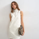 Topshop denim funnel neck pinny dress in bone