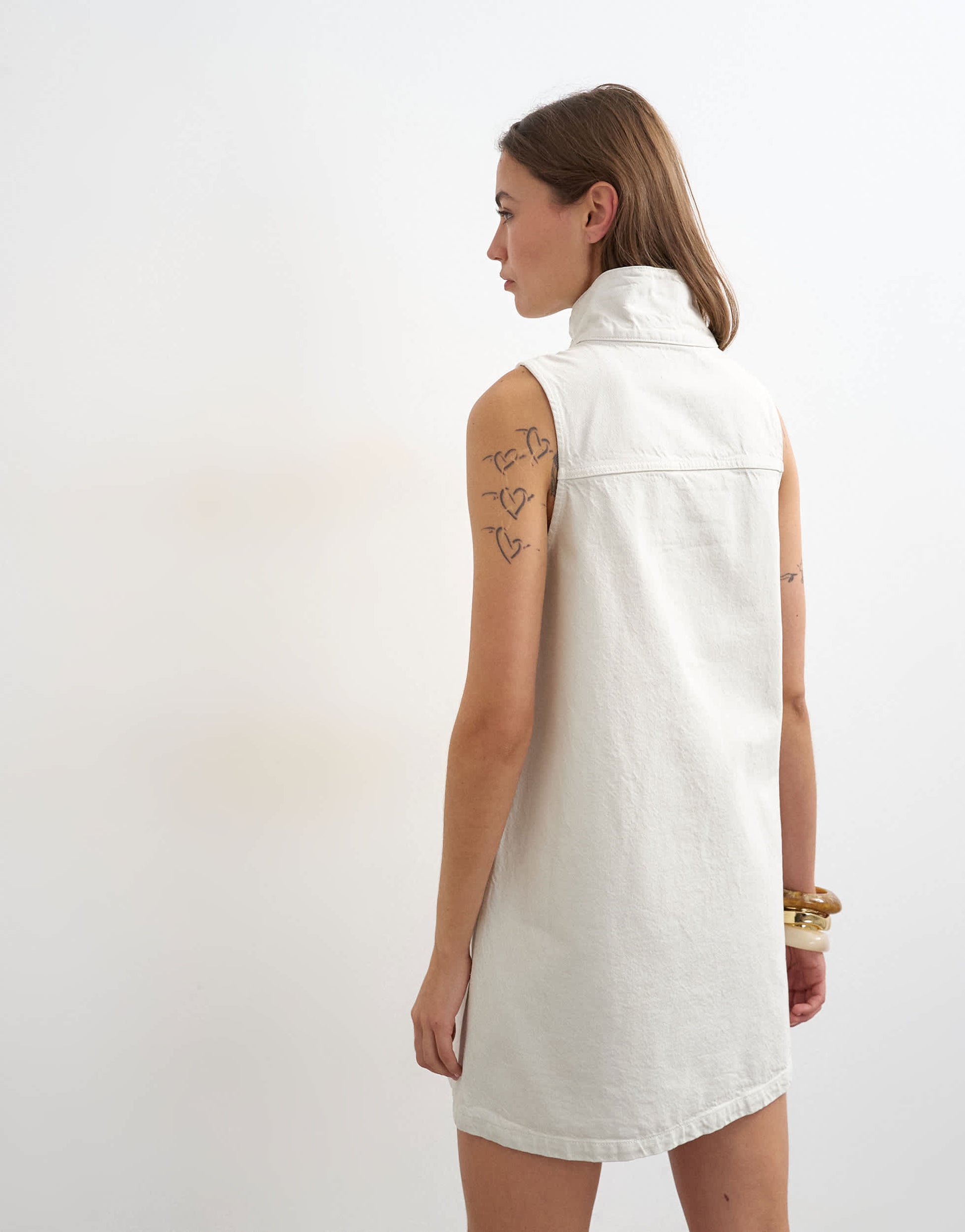 Topshop denim funnel neck pinny dress in bone