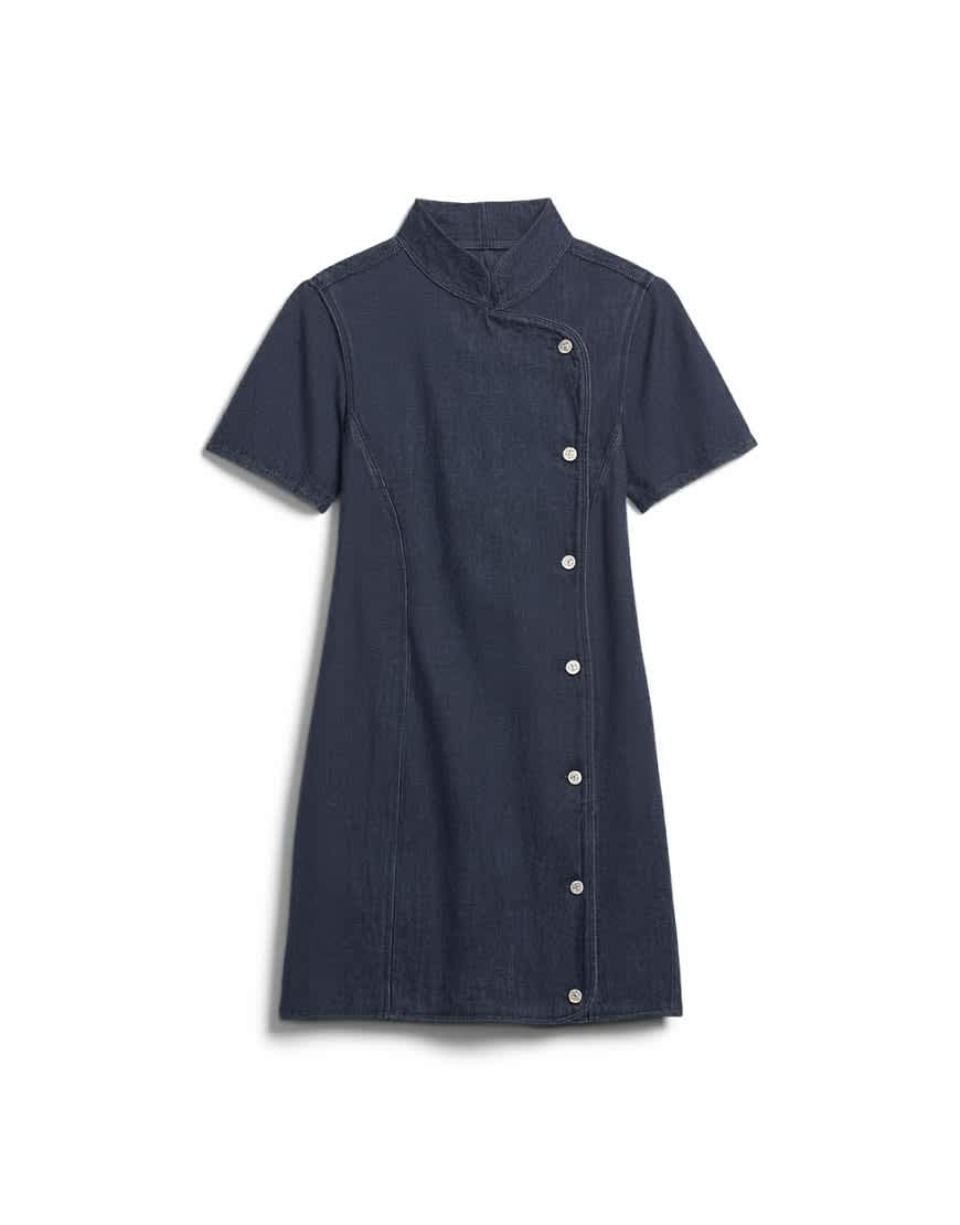Topshop denim mandarin collared mini dress in indigo rinse