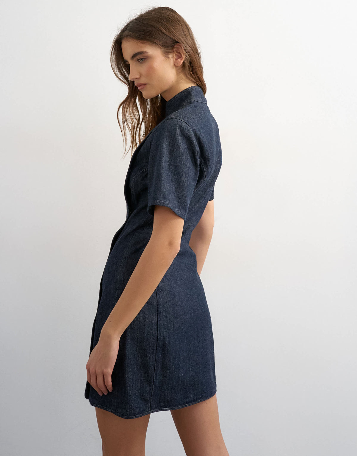 Topshop denim mandarin collared mini dress in indigo rinse