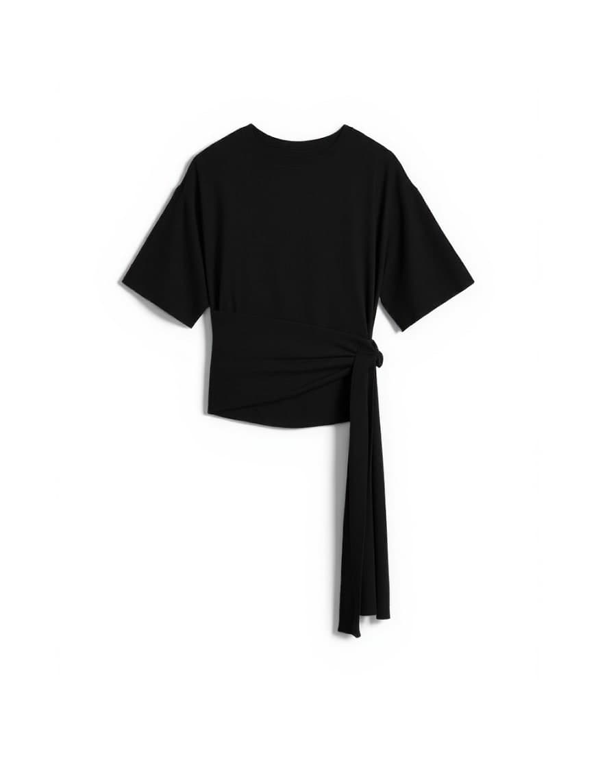 Topshop wrap waist tie detail top in black