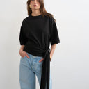 Topshop wrap waist tie detail top in black