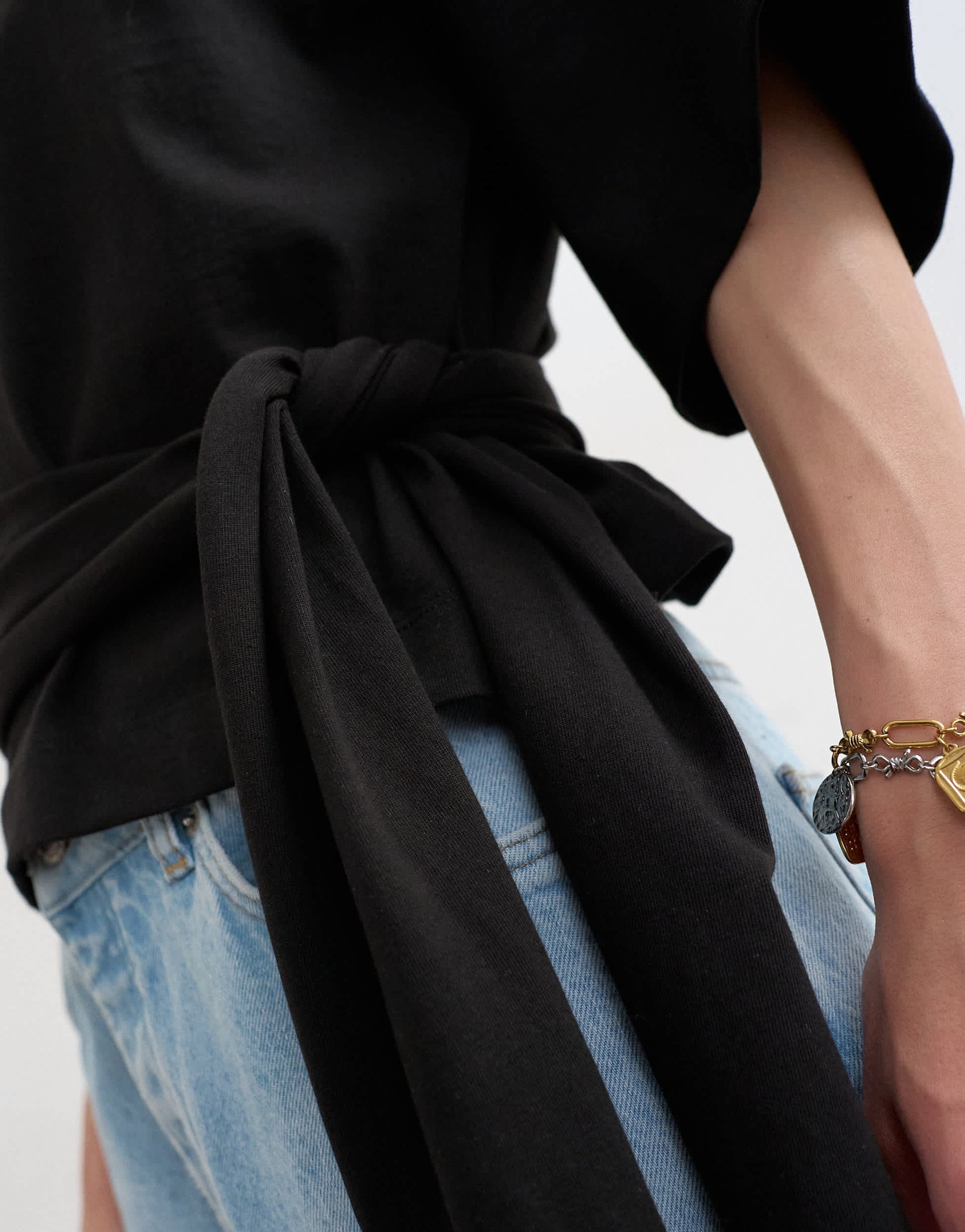 Topshop wrap waist tie detail top in black