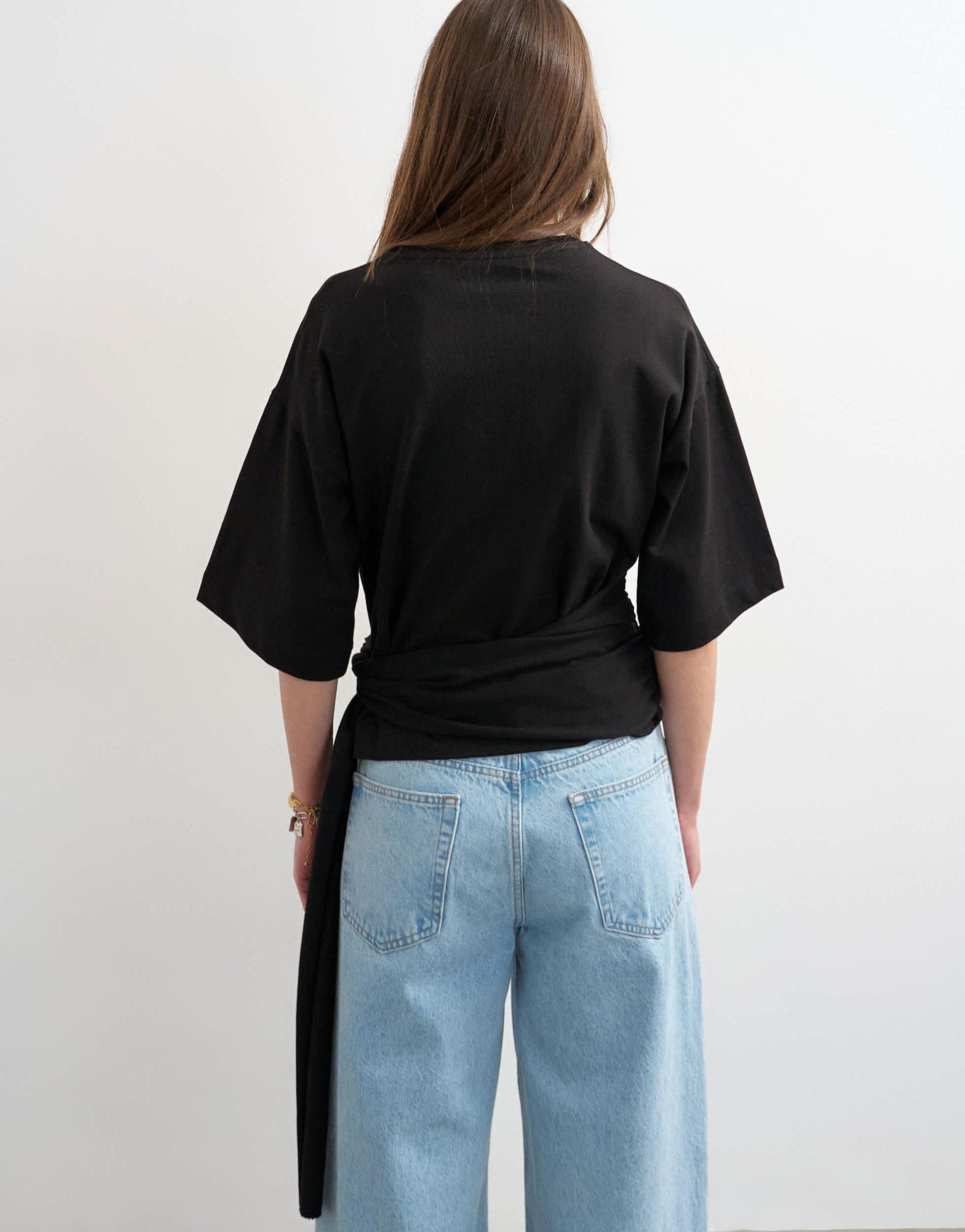 Topshop wrap waist tie detail top in black