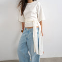 Topshop wrap waist tie detail top in ivory