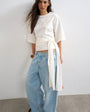 Topshop wrap waist tie detail top in ivory