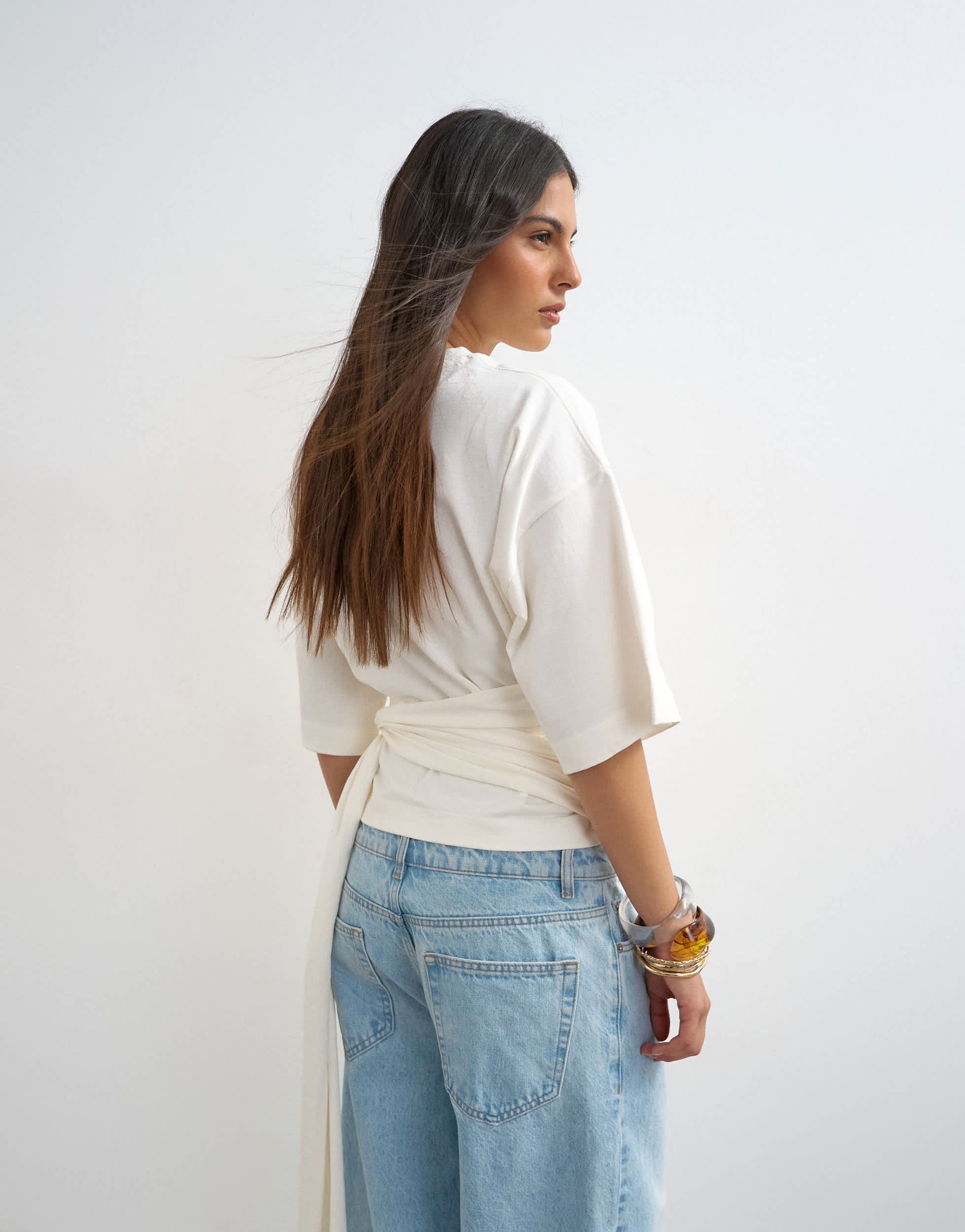 Topshop wrap waist tie detail top in ivory