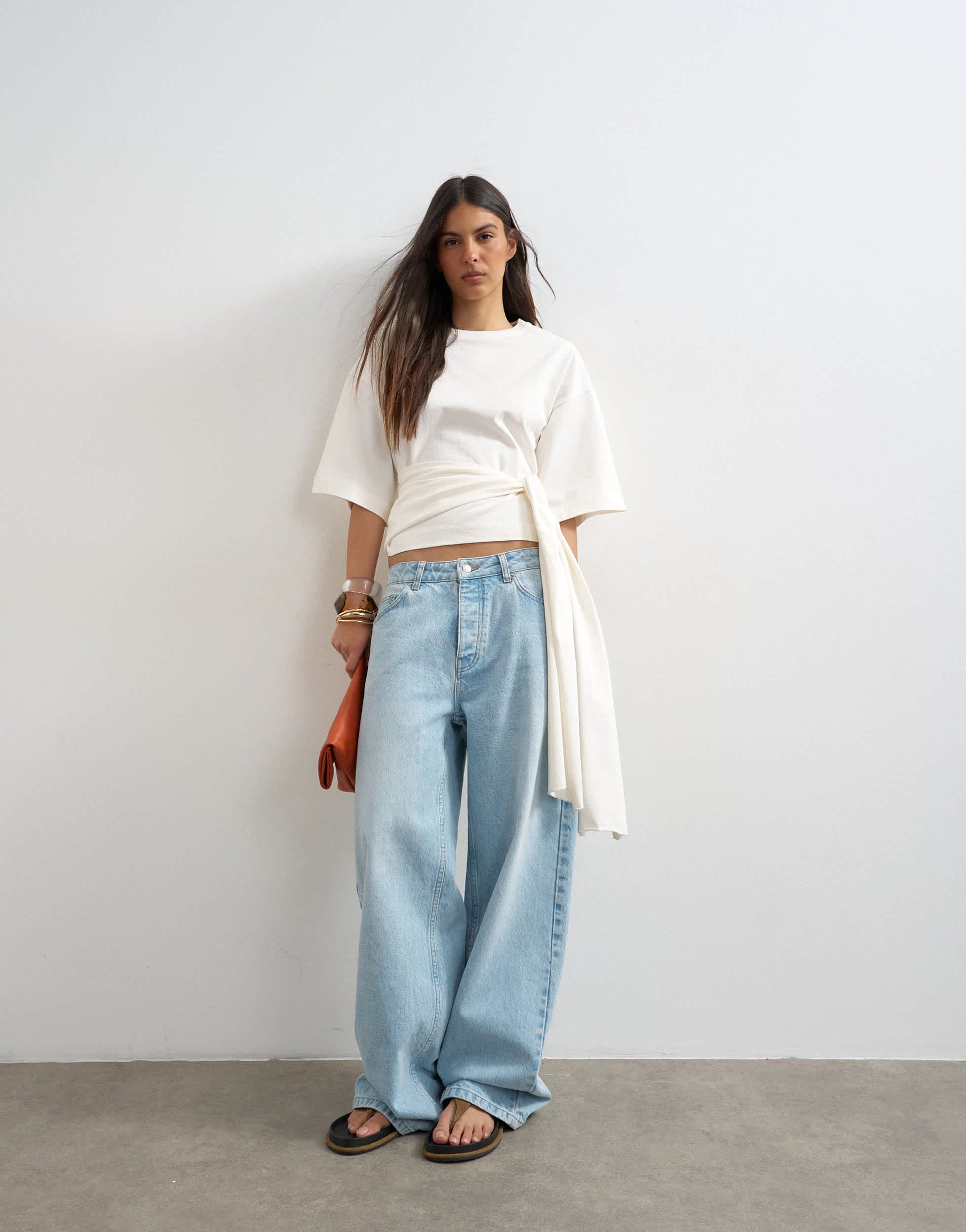 Topshop wrap waist tie detail top in ivory