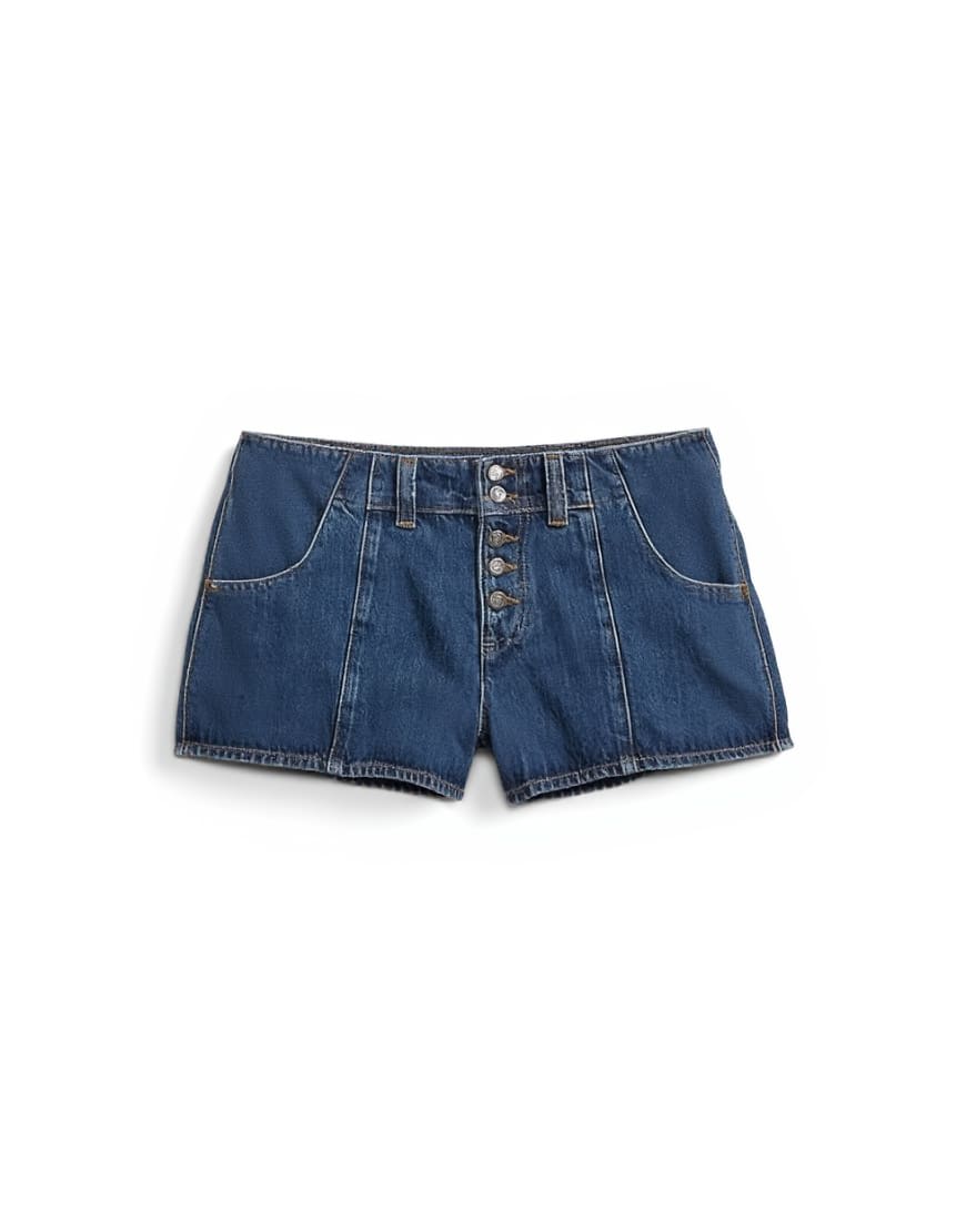 Topshop denim button fly knicker short rich blue
