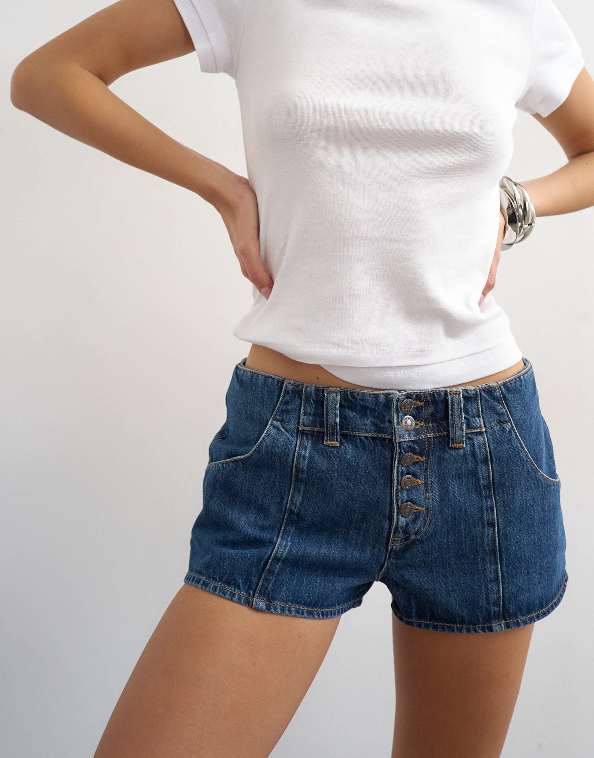Topshop denim button fly knicker short rich blue