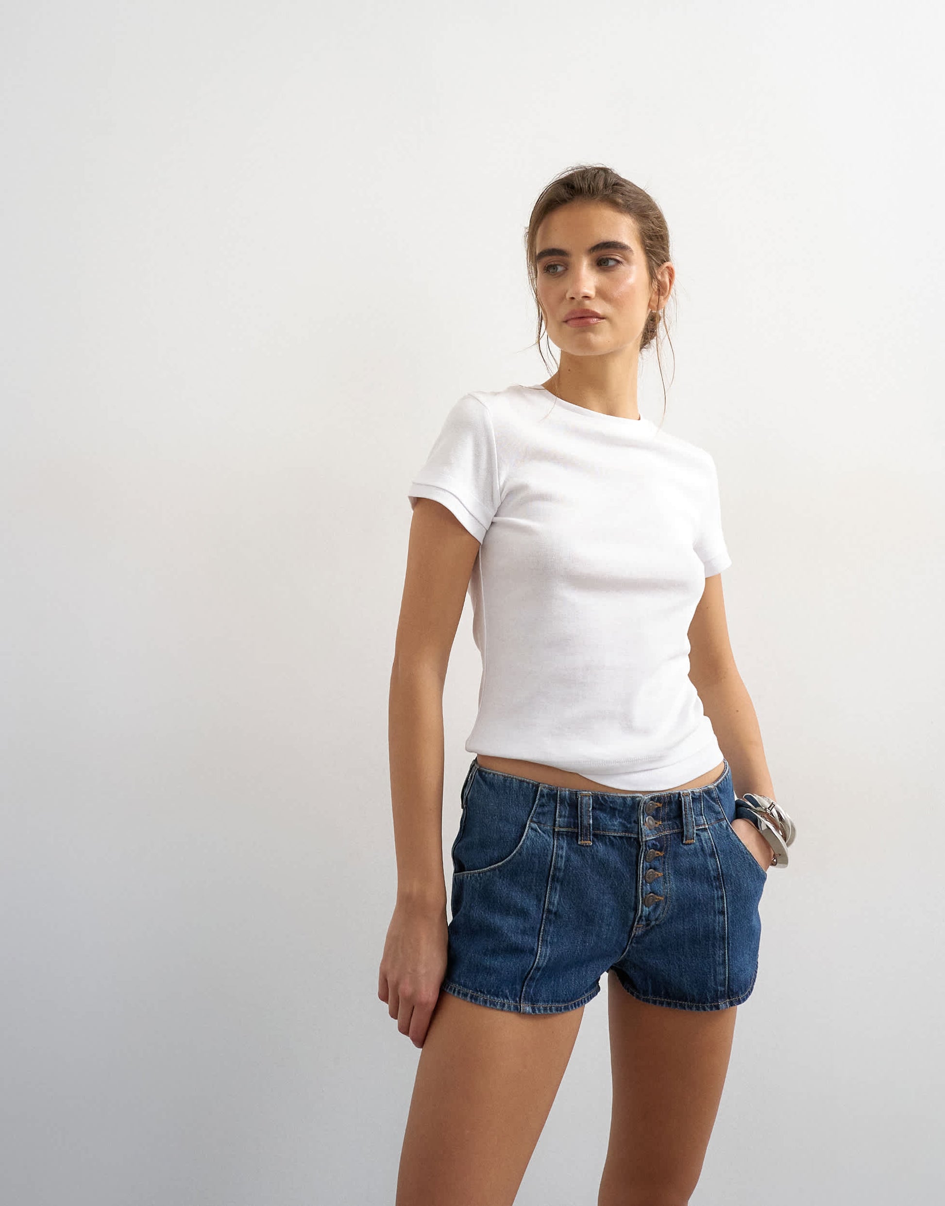 Topshop denim button fly knicker short rich blue