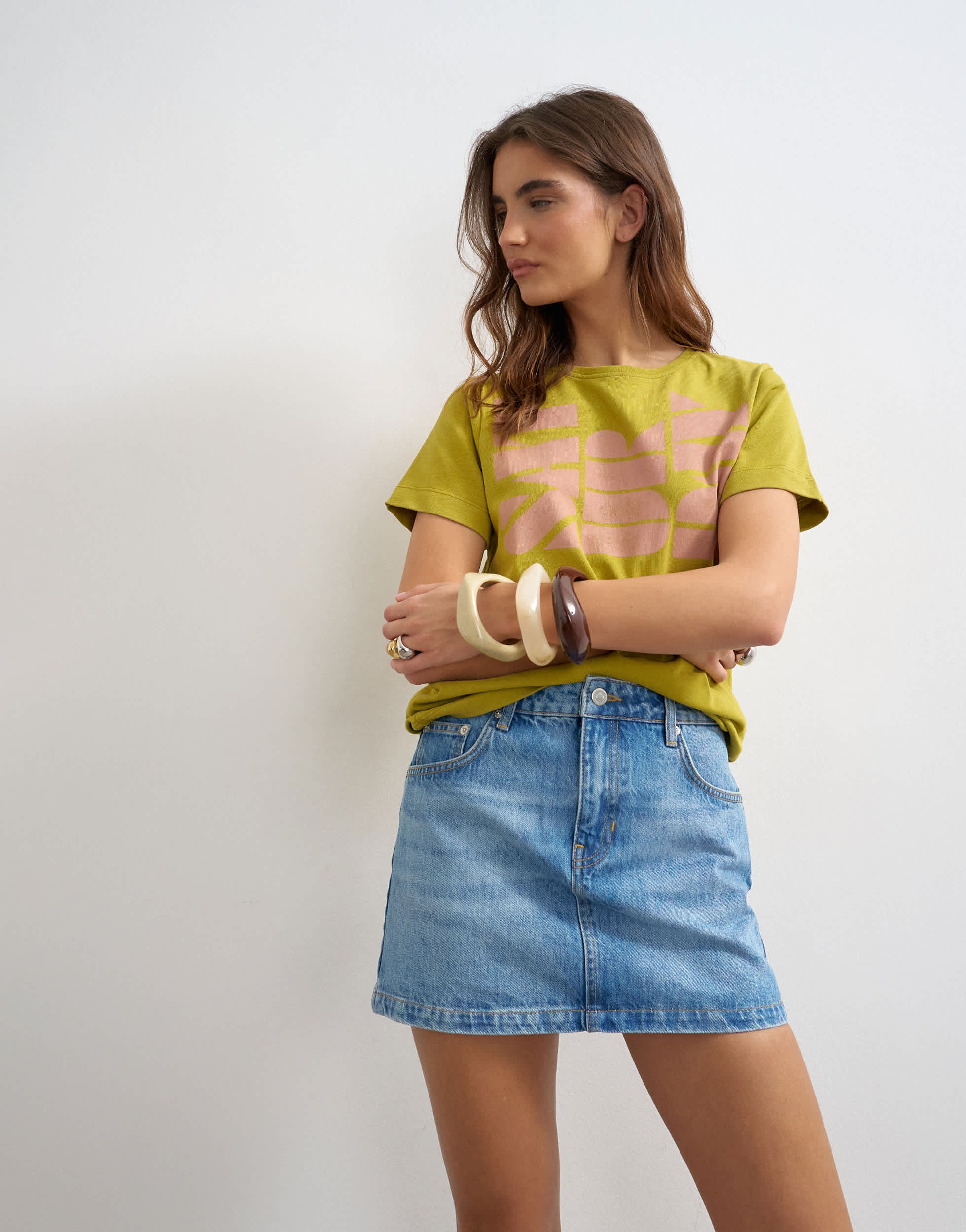 Topshop denim pelmet skirt in bleach