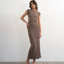 Topshop soft touch double layer cupro cut out maxi in khaki