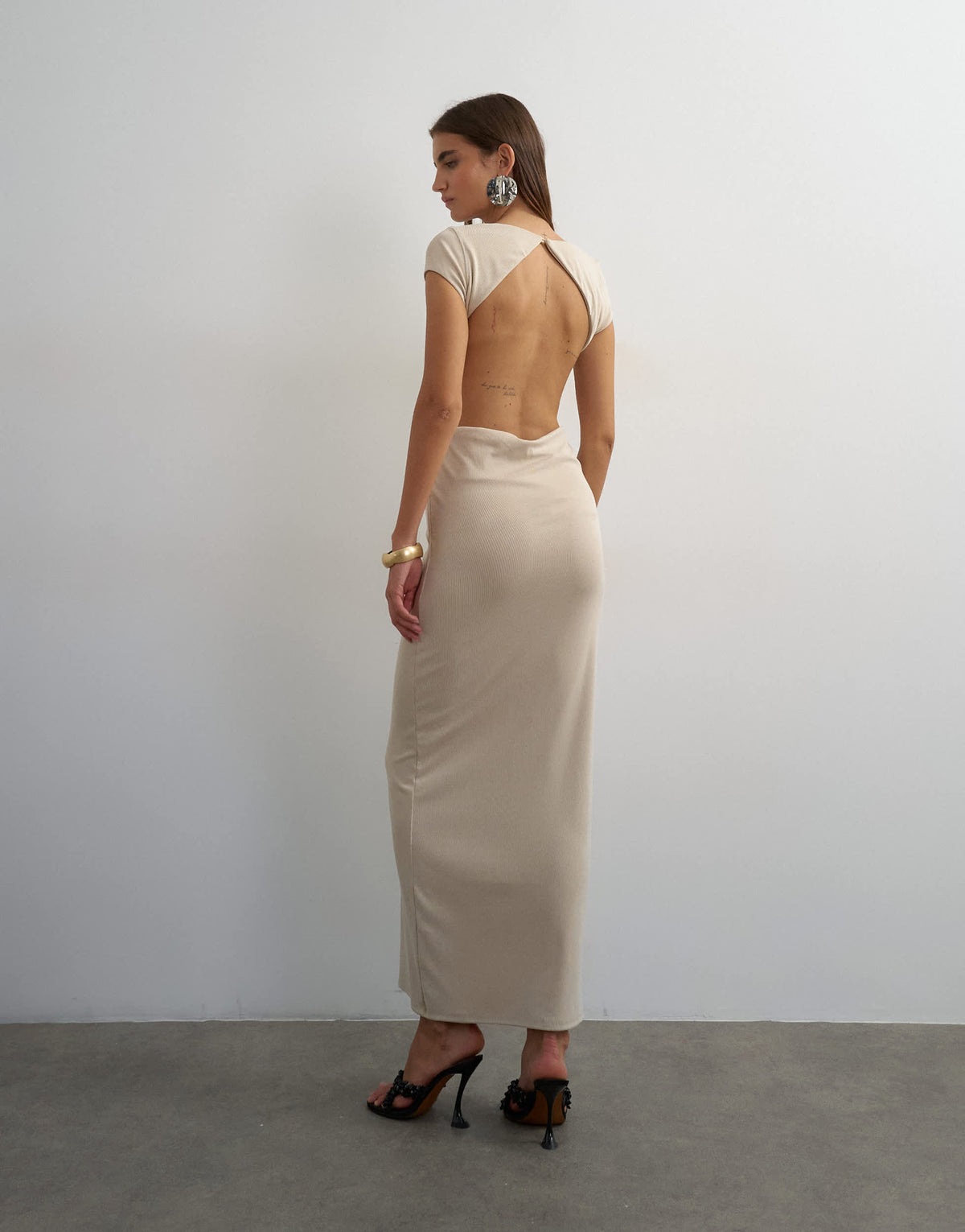 Topshop soft touch double layer cupro cut out maxi dress in beige